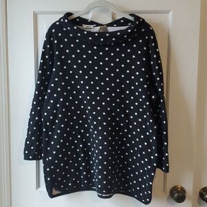 TALBOTS WOMAN BLACK WHITE POLKA DOT COTTON BLEND SWEATER PORTRAIT COLLAR SIZE X